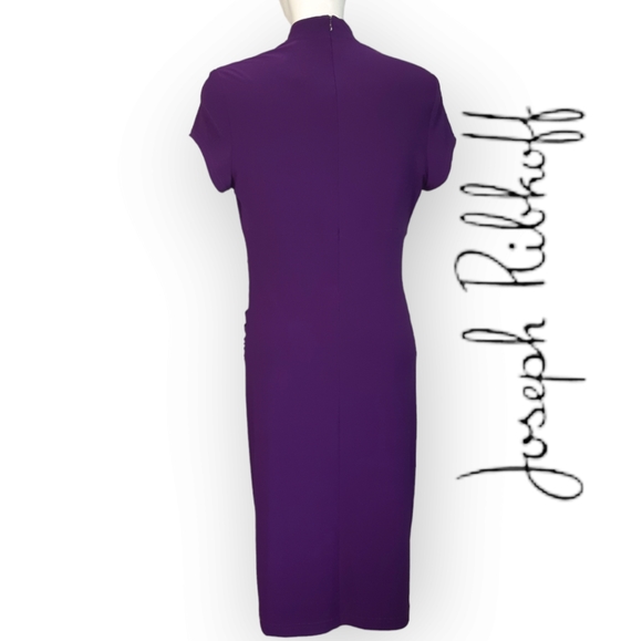 Joseph Ribkoff purple stretchy rouched front vneck short sleeve zip dress 12 - Picture 2 of 10